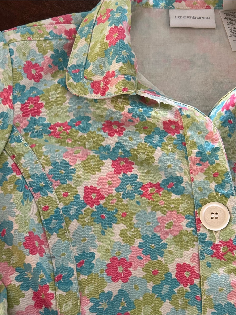Liz Claiborne Pastel Floral Denim Jacket Vintage Y2K Girlcore Trucker Sz M EUC - Picture 12 of 16